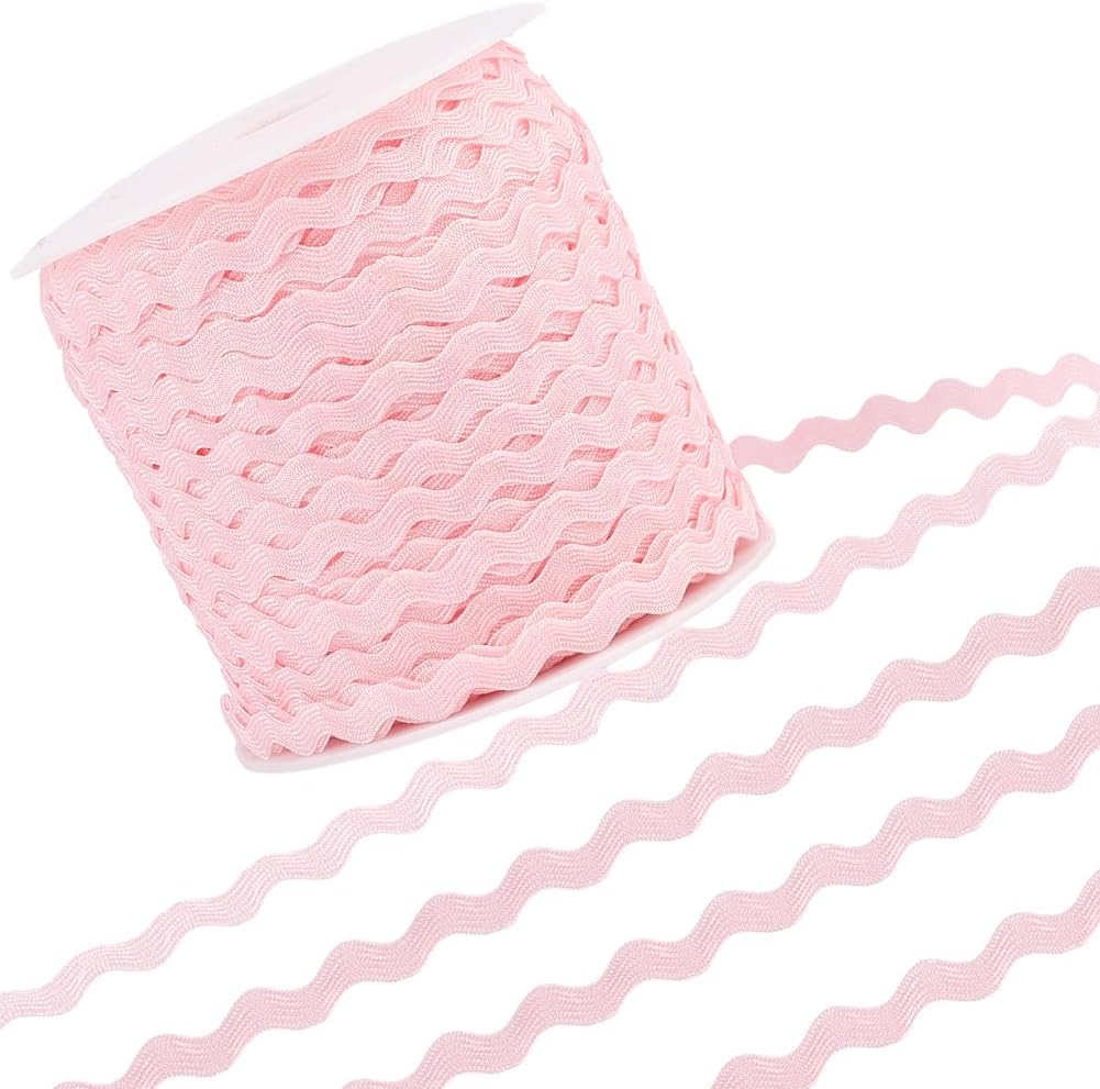 GORGECRAFT 137 Yards Rick Rack Trim for Sewing 3/8 Inch Rac RIC Ribbon Narrow Rickrack Wave Bending Fringe Trim Pearl Pink Zig Zag Polyester S Shaped Lace Woven Braided Fabric with Spool for Crafts