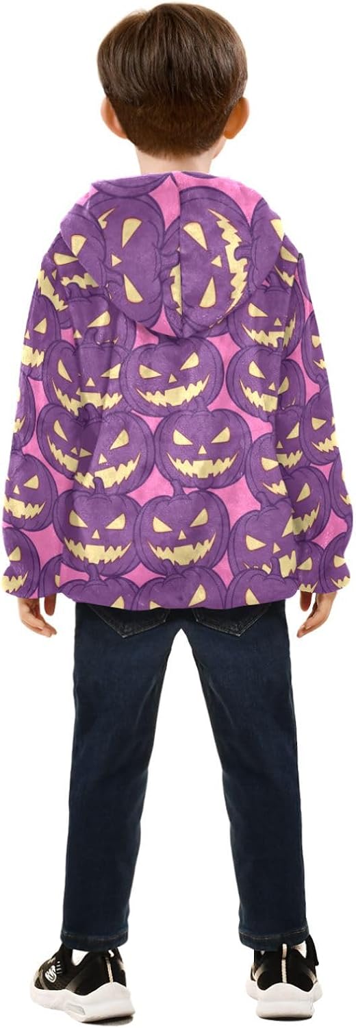 GuoChe Pink Halloween Pumpkin Pattern Toddler Fleece Jacket with Hood Children Coat