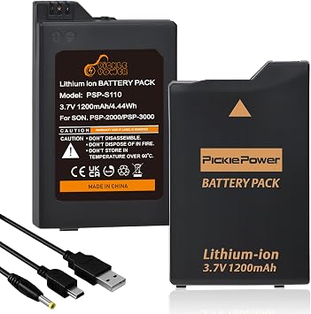 Pickle Power 2Pcs PSP 3000/2000 Battery with PSP Charger Cable for Sony PSP-2000, PSP-2001, PSP-3000, PSP-3001, PSP-3002, PSP-3004, PSP-S110 Console