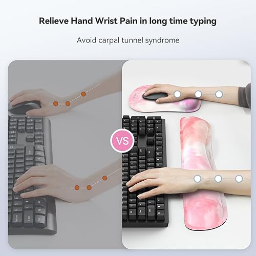 Miniatura 3 de TECKNET Reposamuñecas para teclado y alfombrilla para mouse con soporte de muñeca, juego de espuma viscoelástica para computadora, computadora