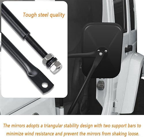 Miniatura 3 de Paquete de 2 espejos retrovisores para puertas  Espejos laterales convexos ajustables compatibles con espejos laterales Jeep con puertas apagadas