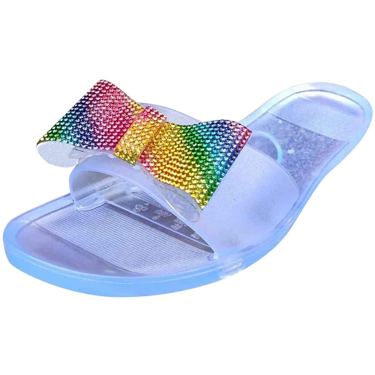 CHLDDHCWomens Flat Sandals Crystal Rhinestones Summer Peep Toe Shoes