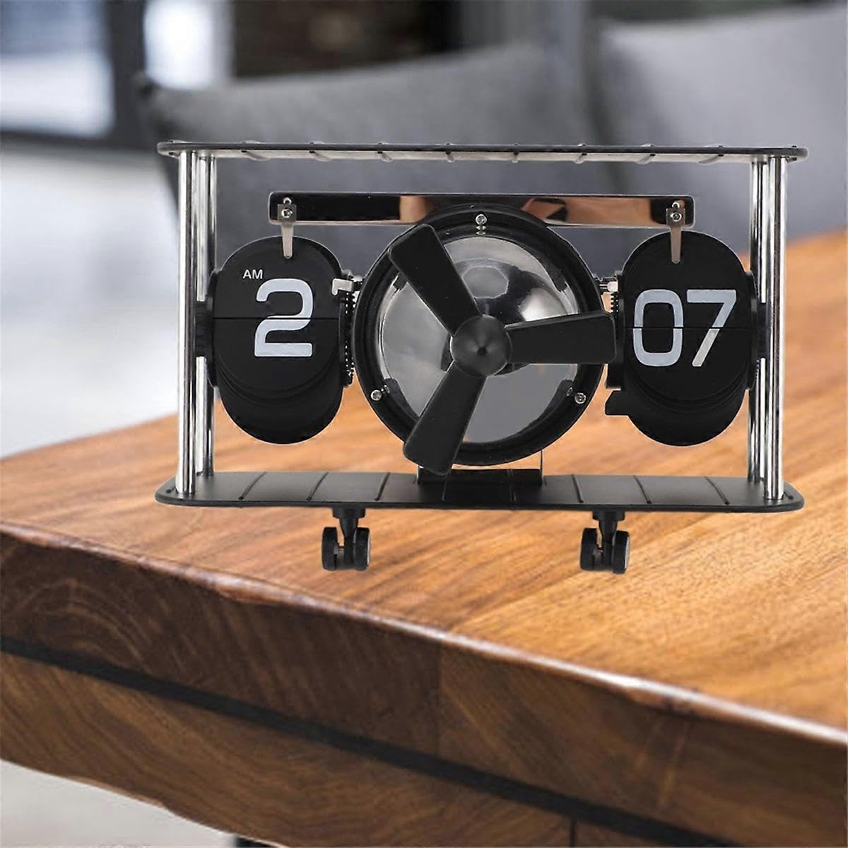 JOYHAPPST Airplane Flip Clock Airplane Head Desk Filp Clock Vintage 304 Stainless Steel Practical Reminder Function for Office,B