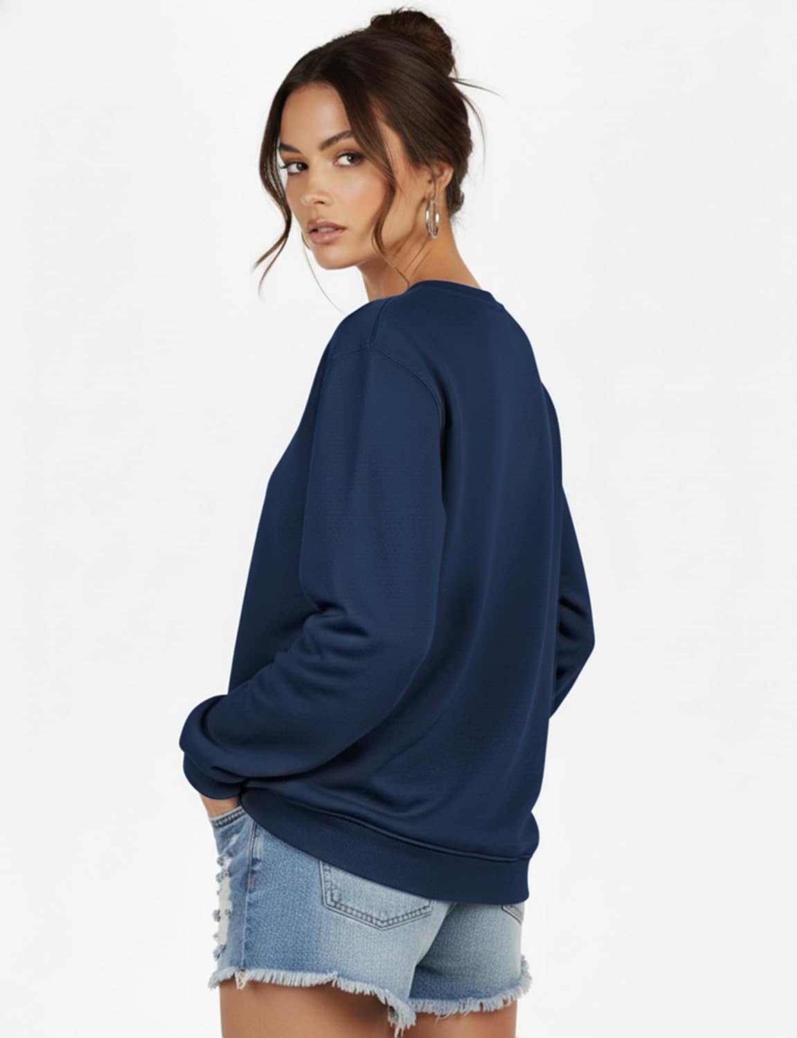 Sweatshirt for Women Long Sleeve Crewneck Womens Sweatshirt Pullover Long Sweatshirts for Women Tunic Top Loose Fit Dark Blue - Image 4