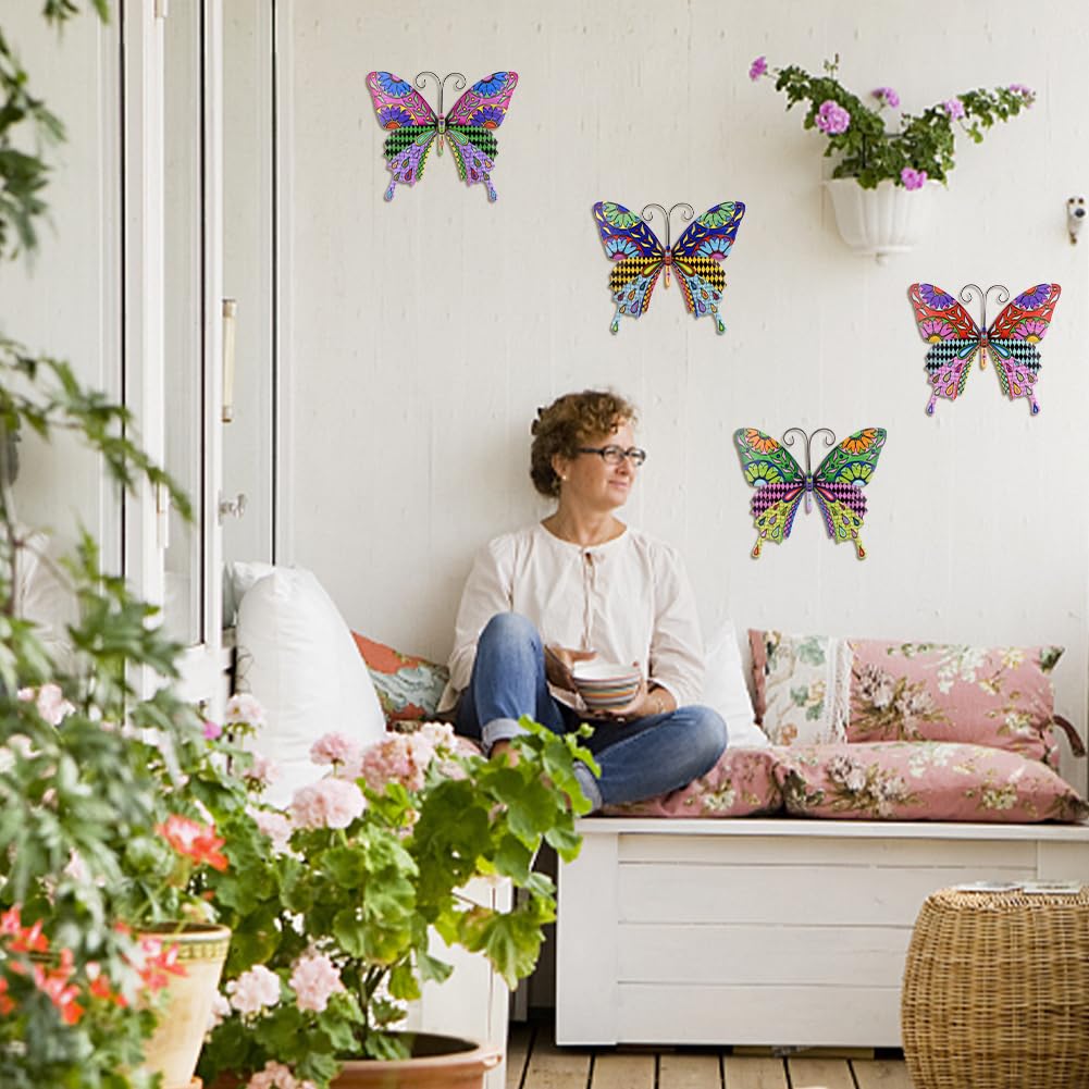 Weskjer Lot De 4 Papillons Décoratifs Pour Clôture - Métal Résistant Intempéries Avec Anneau Triangulaire