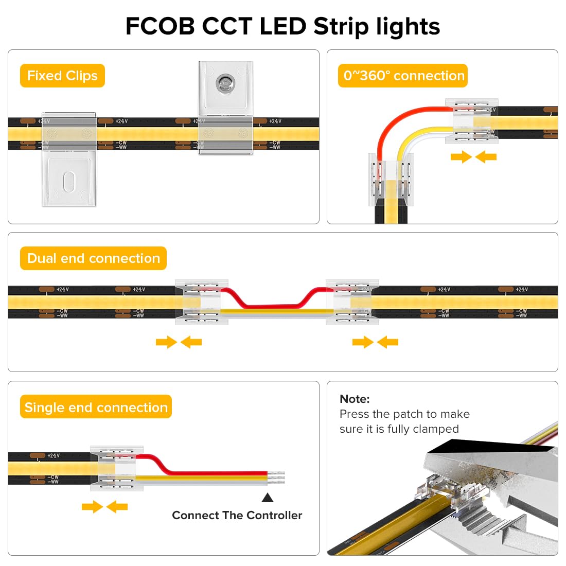 BTF-LIGHTING FCOB COB CCT LED-Streifen 3000K-6000K CCT Drehbar DC24V 2x5M 640LEDs/m 10mm Schwarz PCB Flexibles Hoher Dichte LED-Band IP30 Nicht Wasserdicht für Innenraum Dekoration(nur Streifen)