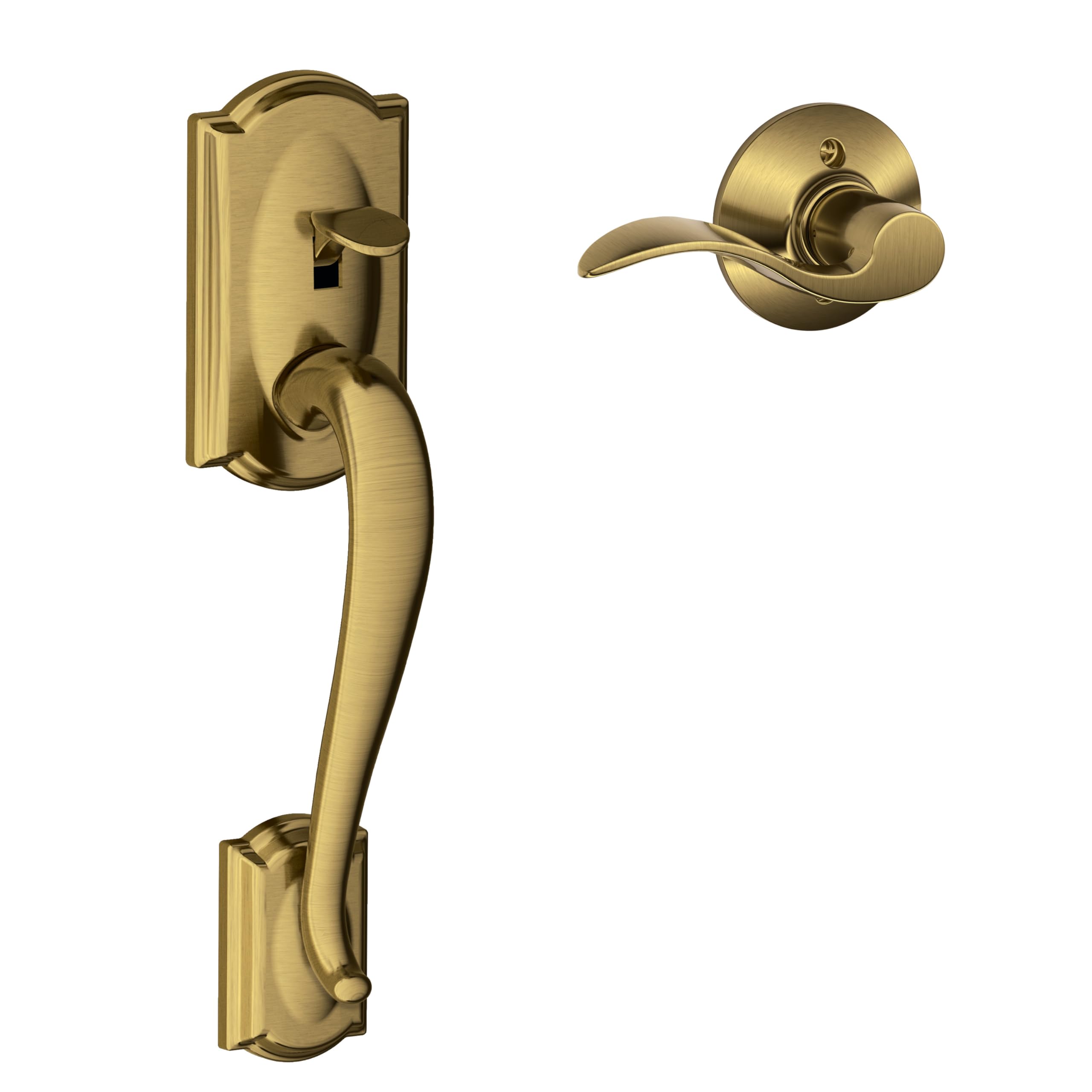 SCHLAGE Camelot Entry Handleset, Left Hand Accent Lever, Antique Brass
