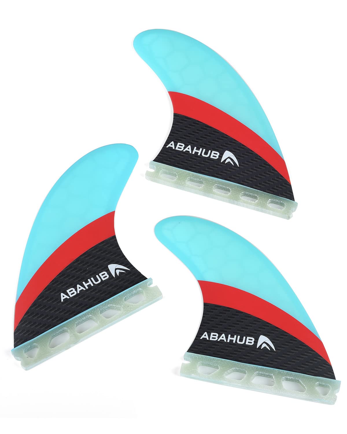 Abahub Surfboard Thruster Fins Set, Compatible with Future Style Fin Box, Fiberglass Reinforced High Performance 3 Fins for Surf Boards, Surfing Longboard, Shortboard, Black/Blue/White