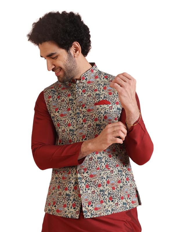 kisah Men's Cotton Blend Digital Printed Nehru Jacket | Ethnic Waistcoat Perfect for Festive and Wedding-picture-19