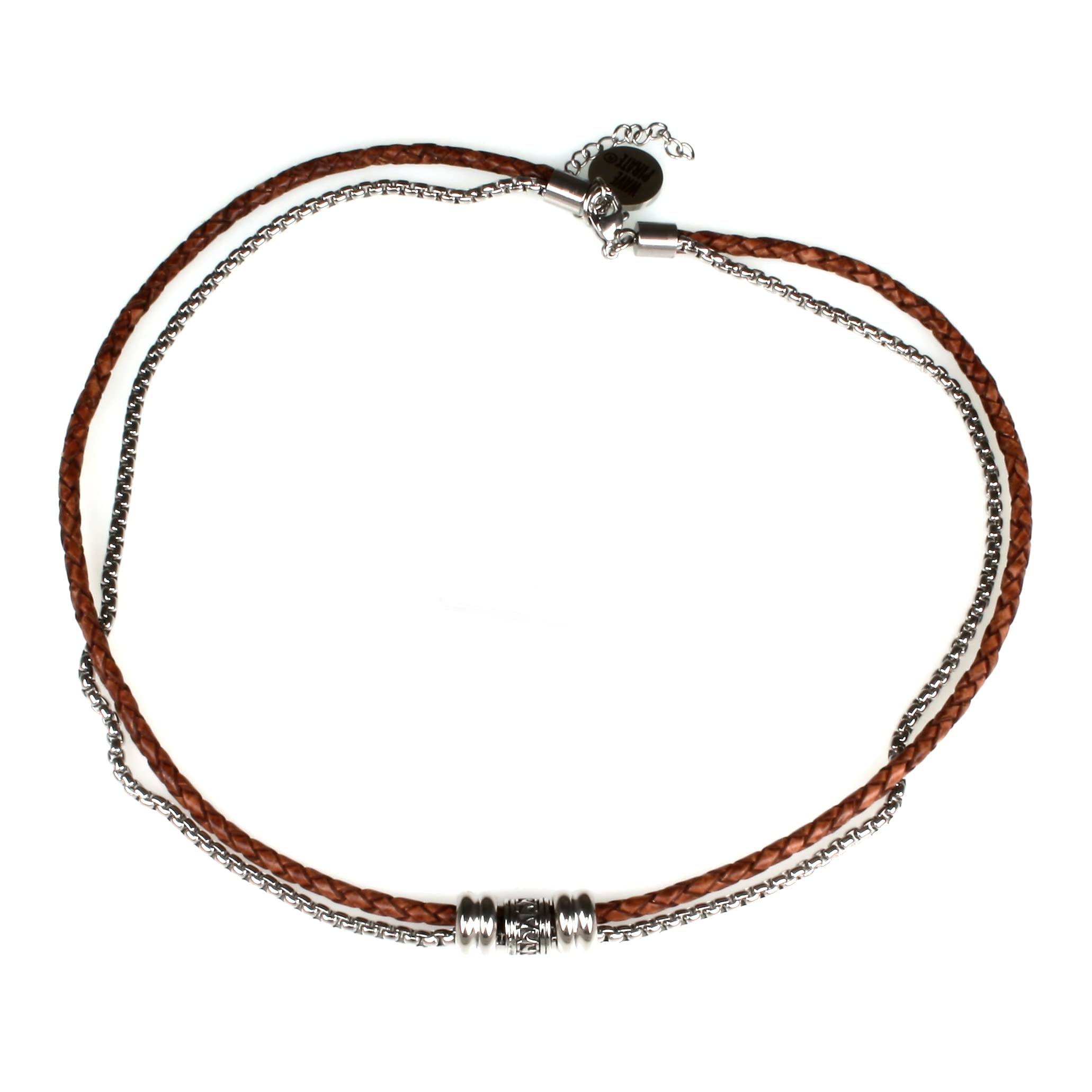 Halskette LES Leder Edelstahl F Cognac Herren Damen