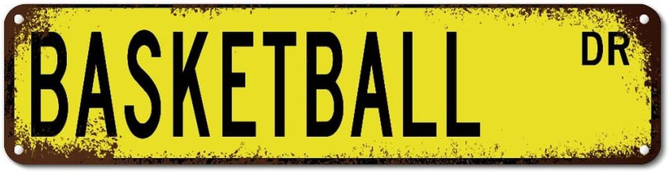 Basketball Metal Tin Signs 24x6in Sport Themed Porch Decor Wall Art Plaque Retro Metal Tin Signs for Outdoor Patio Yard Pool Garden Porch Garage Birthday Housewarming Gift