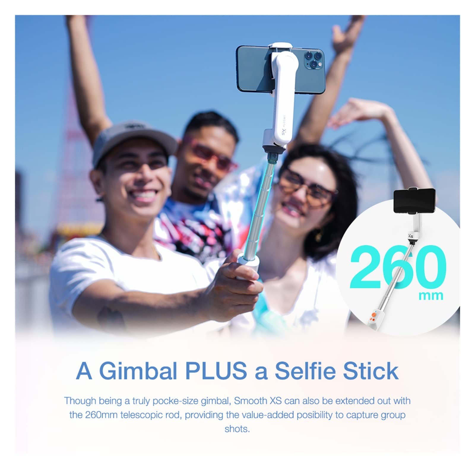 Smooth XS Selfie Stick Gimbal Phone for teléfono Inteligente Estabilizador de Mano Transmisión en Vivo(Nero)