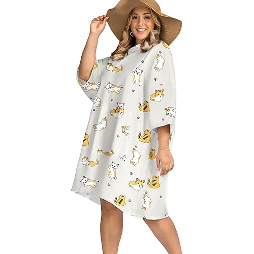 KFUBUO Surf Poncho Changing Towel Swim Robe with Pocket Plus Size Terry Cloth Swim Cover Up for Women Towel Poncho Hoodie