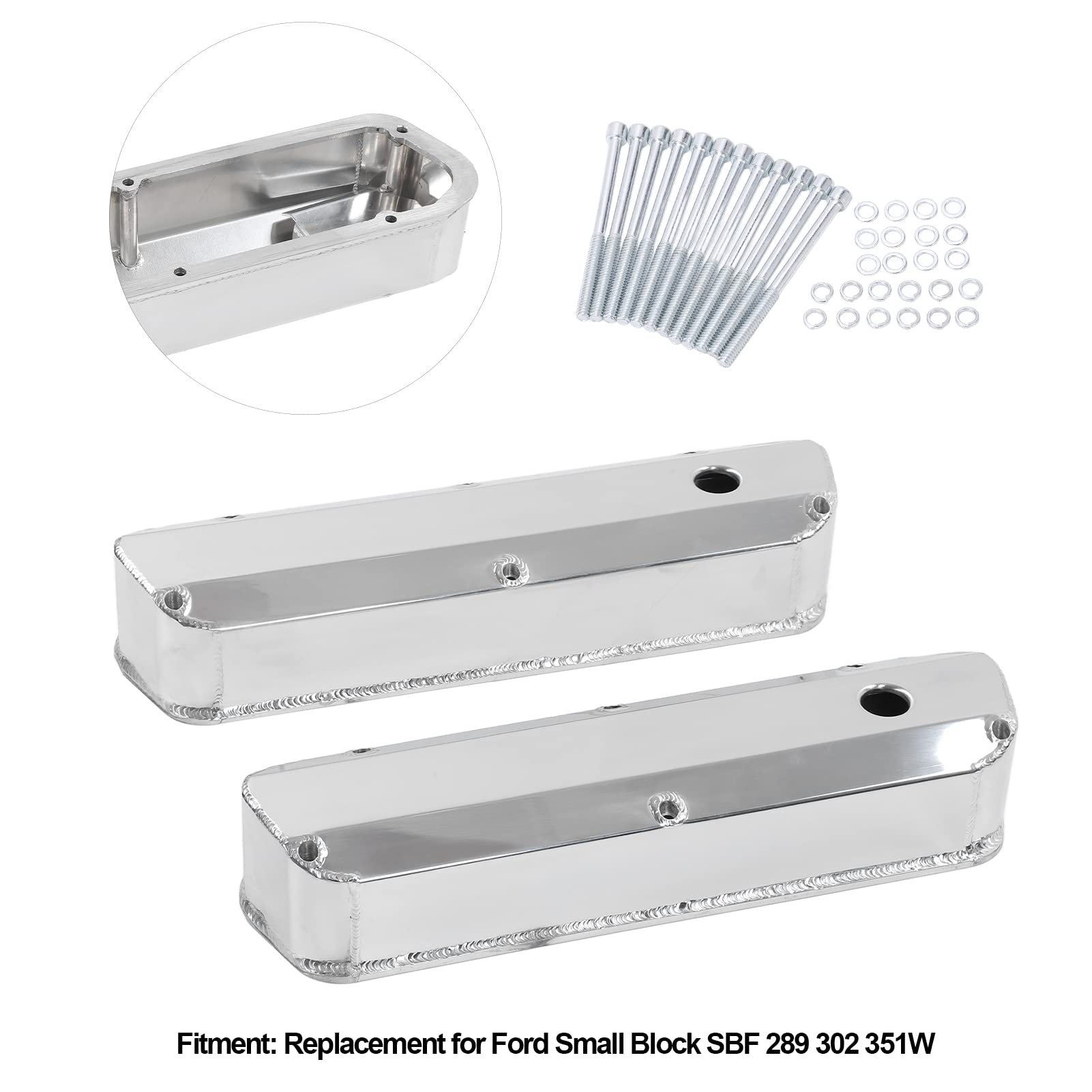 Bediffer Aluminiowe Pokrywy Zaworów Nierdzewne Pokrywy Zaworów Silnika dla Small Block SBF 289 302 351W 2 szt. Zamiennik Akcesoriów Samochodowych