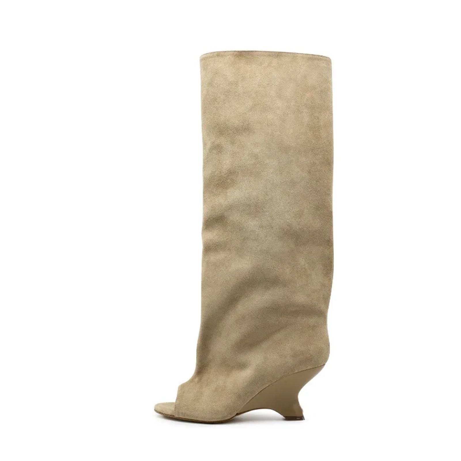 Kniehohe Winterstiefel Braune Wildleder Peep Toe Wedges Kniehohe Stiefel Round