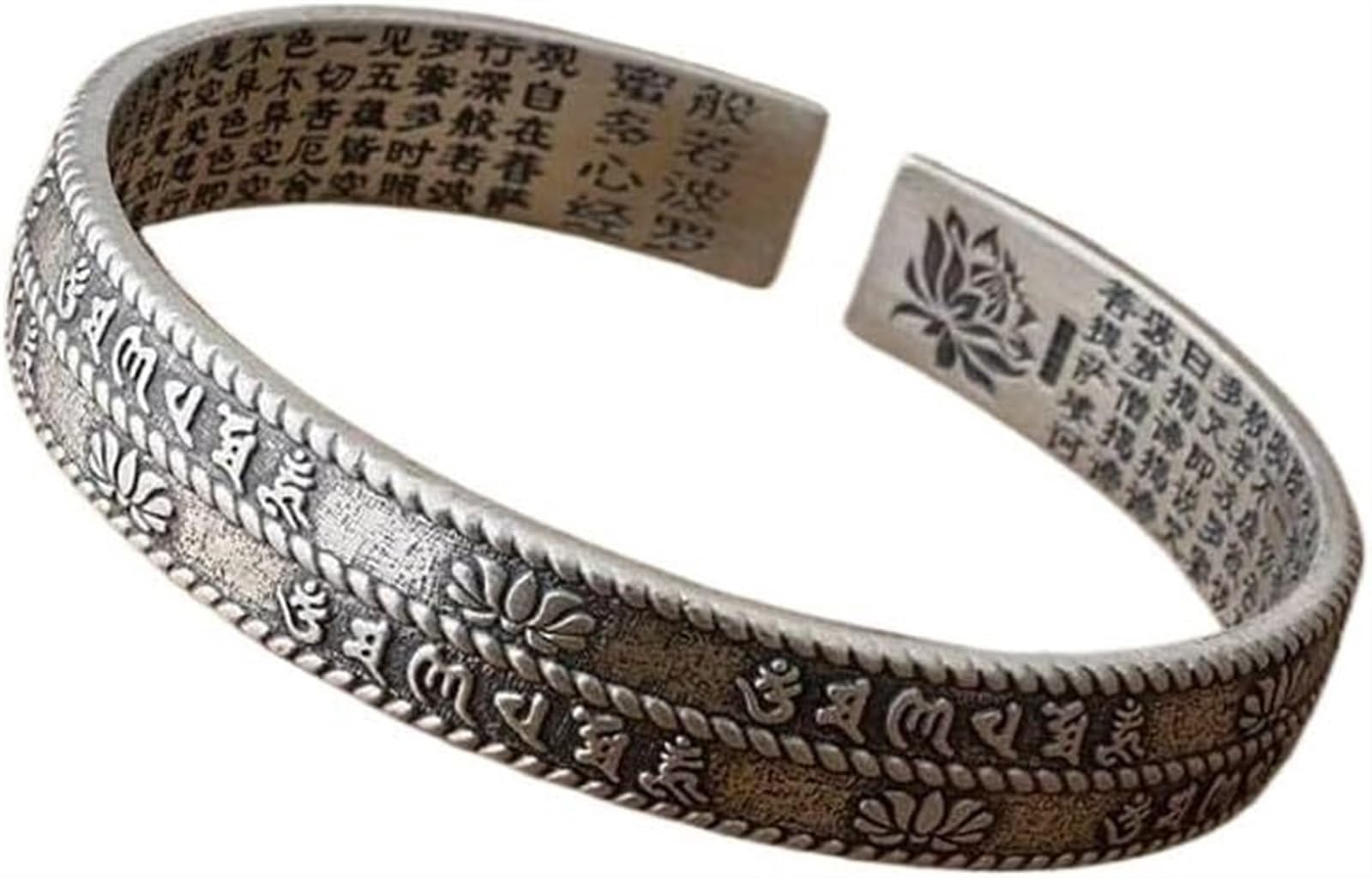 Bracciale in argento, bracciale rigido alla moda, bracciale rigido in argento 999 con detti buddisti Bracciale aperto femminile buddista Prajna Paramita con detti buddisti i braccialetti possono esser
