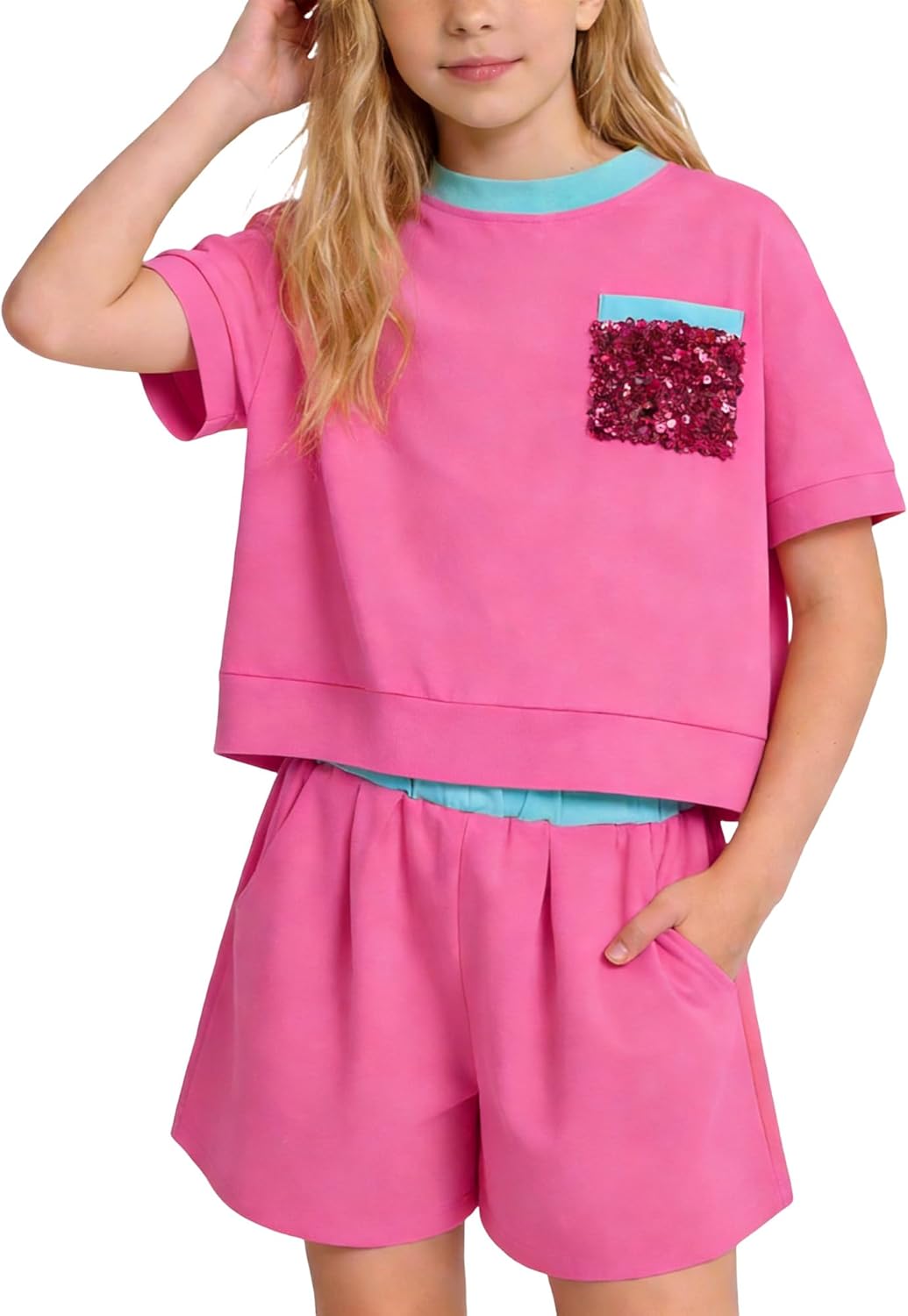 Girls' Summer Shorts Set 2 Piece Clothes Outfits Cute Drop Shoulder T-shirt & Short...