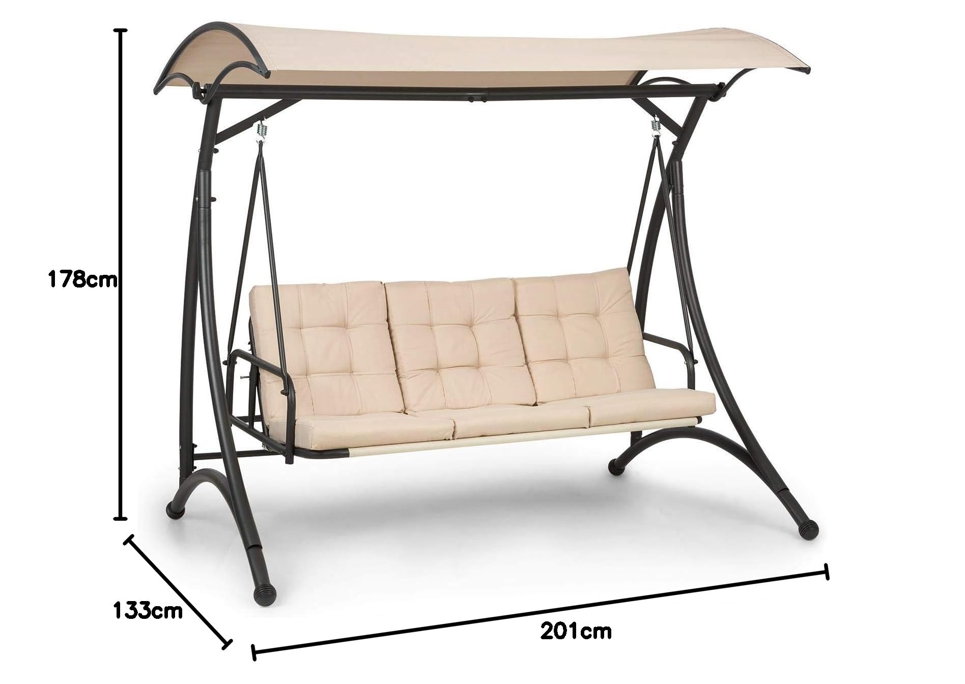 blumfeldt Marbella - Columpio balancín Hollywood, 3 plazas, Estructura Acero Revestido en Polvo, Cojines 8 cm Grosor, Fundas poliéster, Toldo arqueado, Protección UV, Respaldo reclinable, Crema