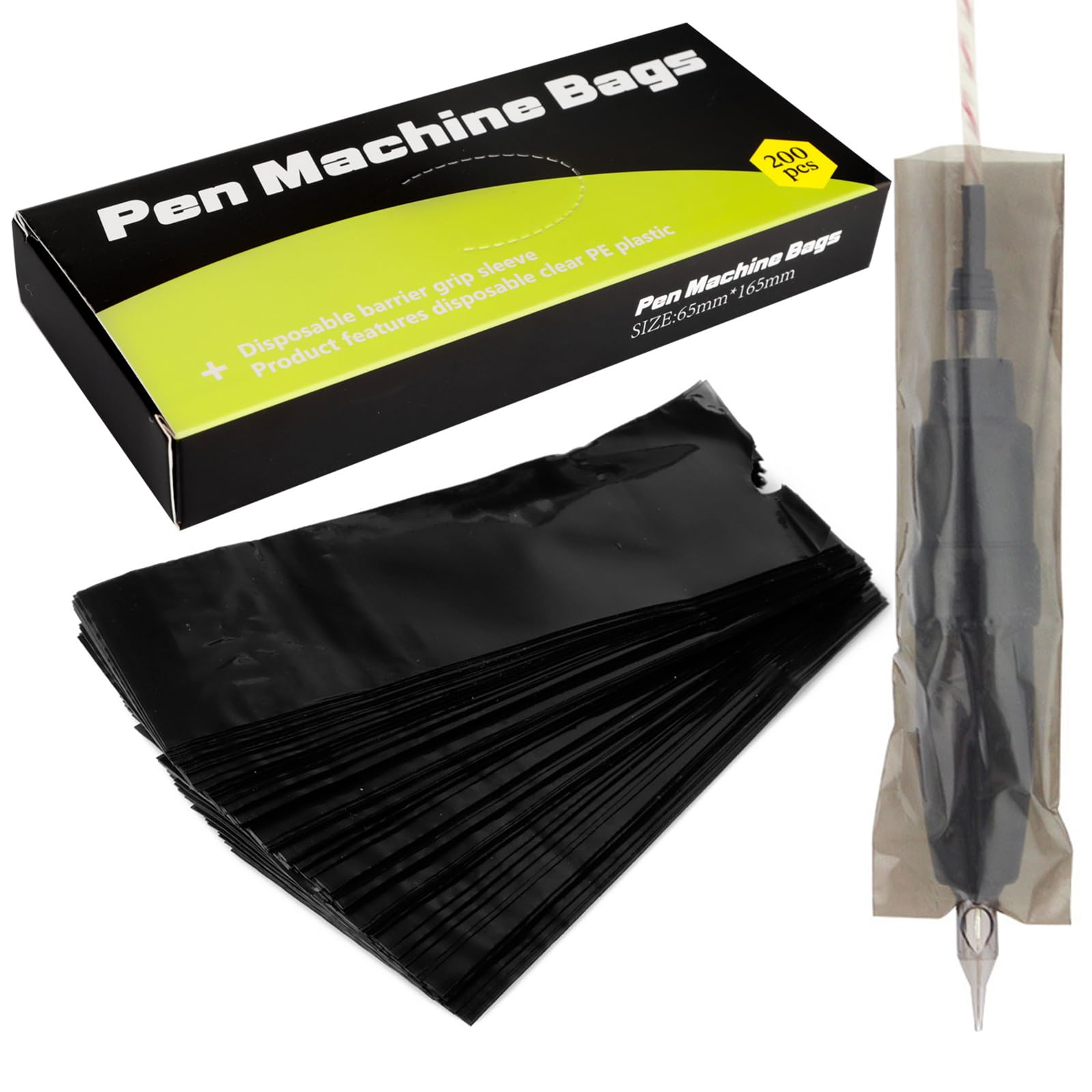 200Pcs Premium Black Tattoo Gear Covers - Waterproof & Dustproof Bags for Machine Guns & Pens, Ideal Protection Wraps