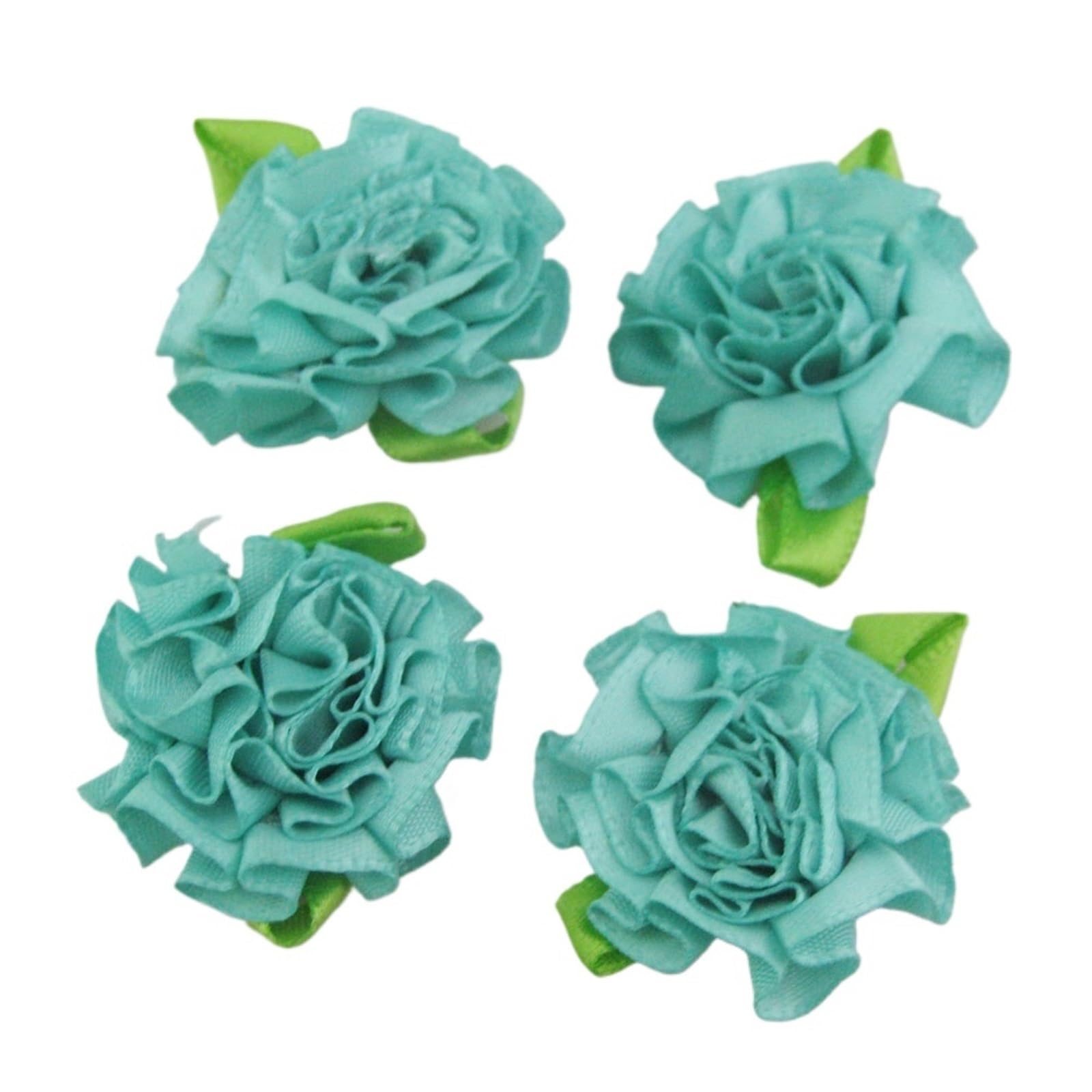 30Pcs About 1" Rosettes Ribbon Flowers With Leaf 30MM Accessories DIY Crafts Sewing(Light blue)