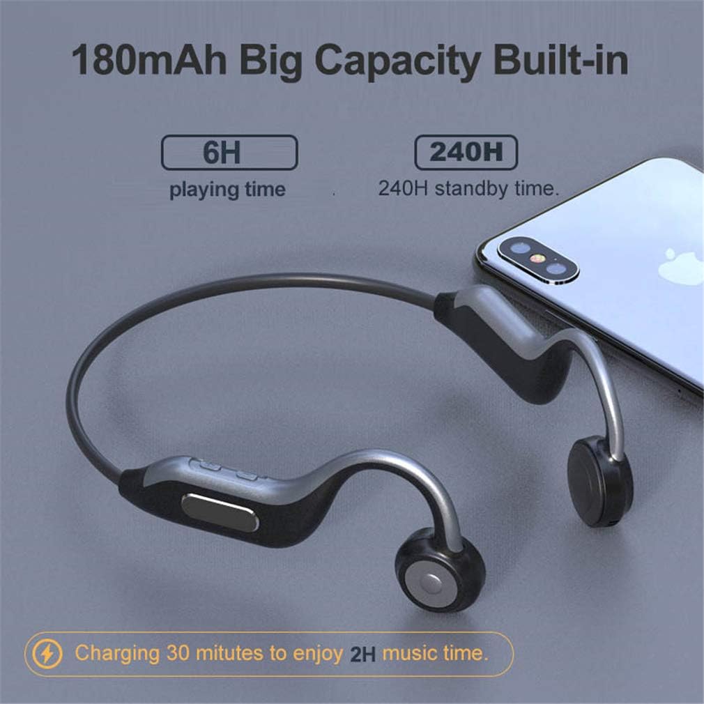 Bone Conduction Wireless Headphones, Bluetooth 5.0 with HD Mic Sports Earphone, Built-in 8G Memory IPX5 Waterproof, CVC Noise Reduction Call,Black