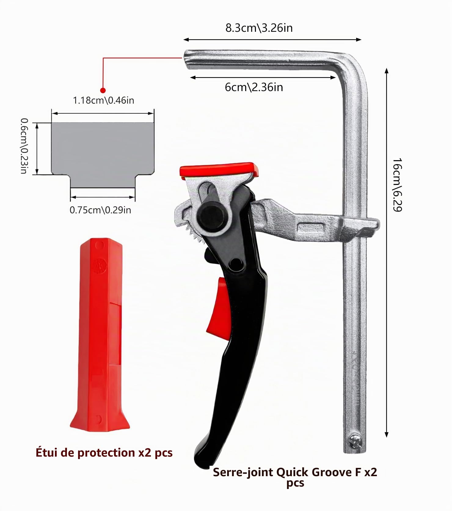Lot de 2 serre joints à levier rail en acier,serre joint rapide menuisier pinces et tendeurs 220kg,capacité de 160 mm projection de 60 mm Pour rail de guidage, coupe, fixation précise