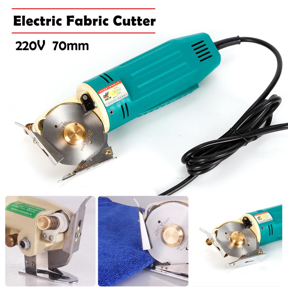 Taglierina elettrica industriale per tessuti, 170 W, 220 V, con lama in acciaio da 70 mm, spessore di taglio fino a 25 mm, lama di ricambio, cavo di alimentazione lungo, per tessuti, pelle, carta