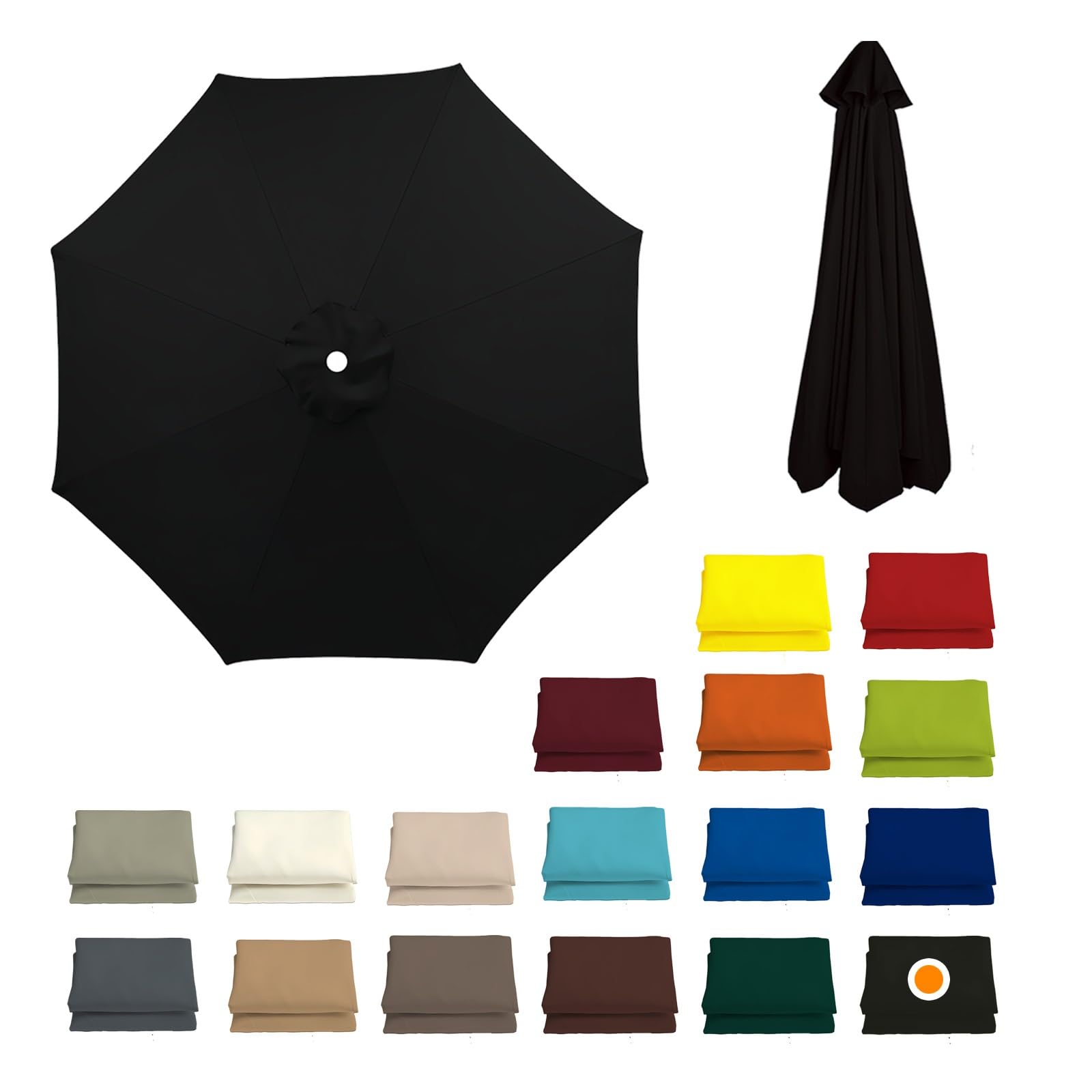 230CM/270CM/300CM + 8 Arms Patio Umbrella Replacement Cloth Canopy Cover Waterproof Garden Replacement Parasol Fabric Cover Outdoor Table Market Yard Umbrella Top Cantilever Umbrella Canopy(Black,270C