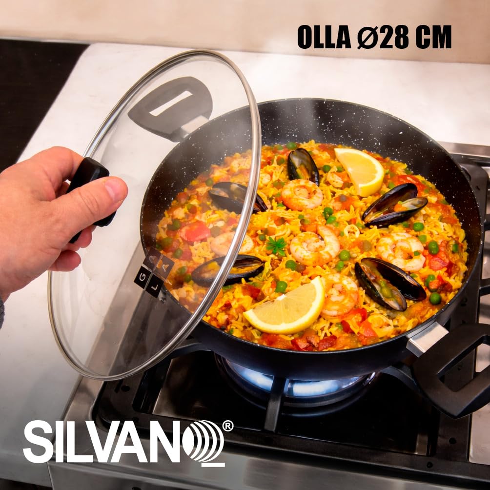 Batería de Cocina 5 Piezas Antiadherente | Juego de Ollas y Sartén de Aluminio | Apta para Inducción, Gas y Vitrocerámica | Tapas de Cristal | Juego de Sartenes y Ollas para Cocina