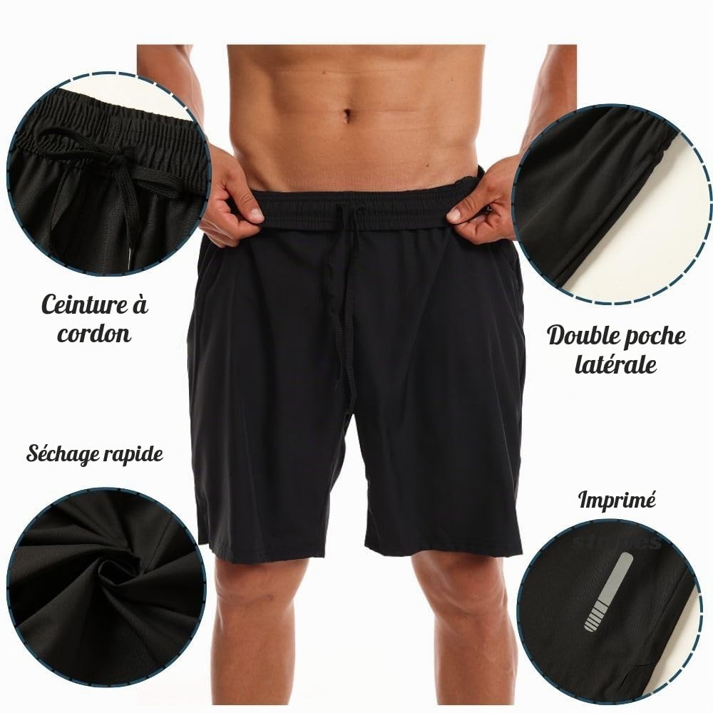 Lot de 3 shorts de sport pour homme à séchage rapide, pour la gym, la course à pied, l’entraînement
