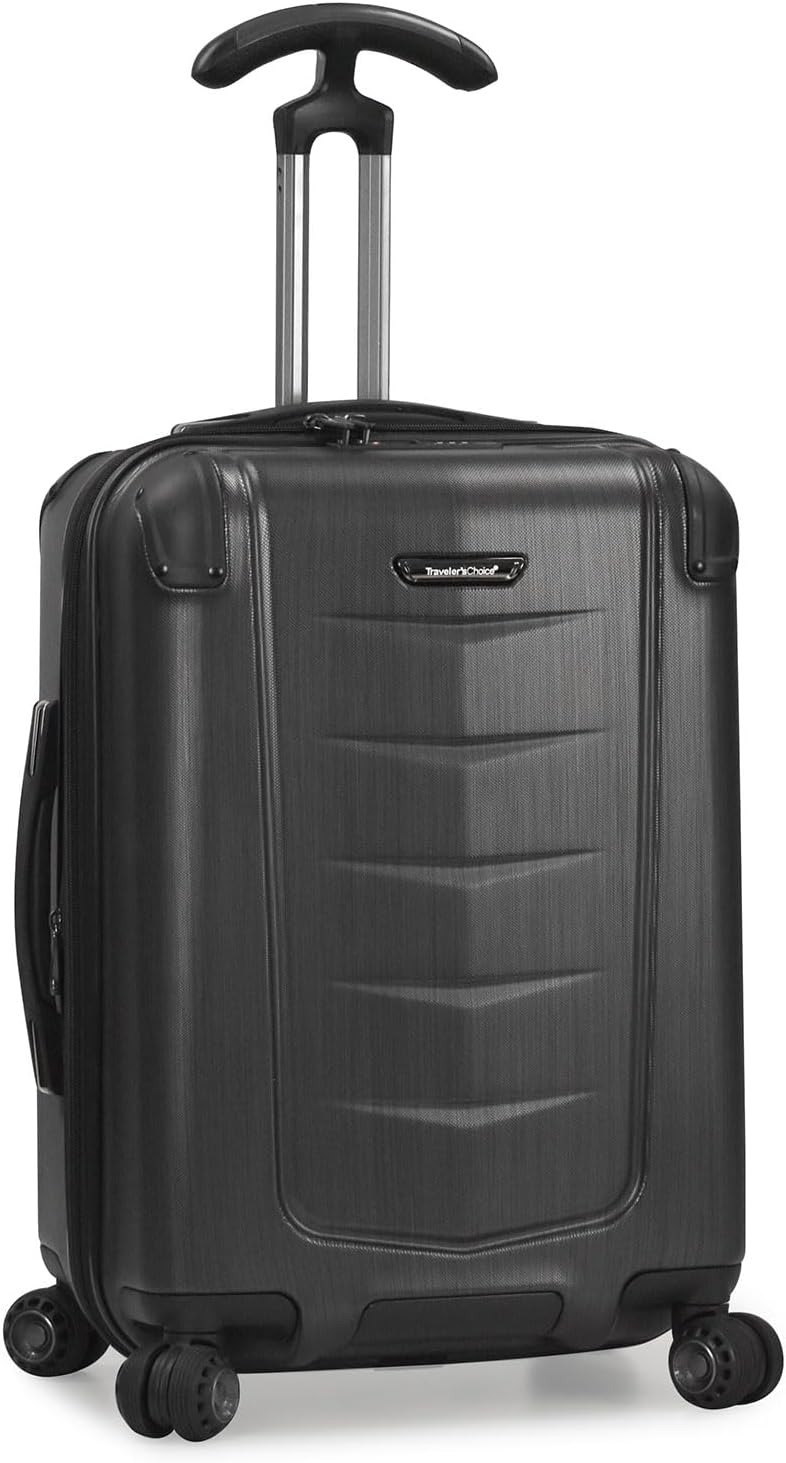 Traveler's Choice Silverwood Polycarbonate Hardside Expandable Spinner Luggage, Brushed Metal, Carry-on 21-Inch