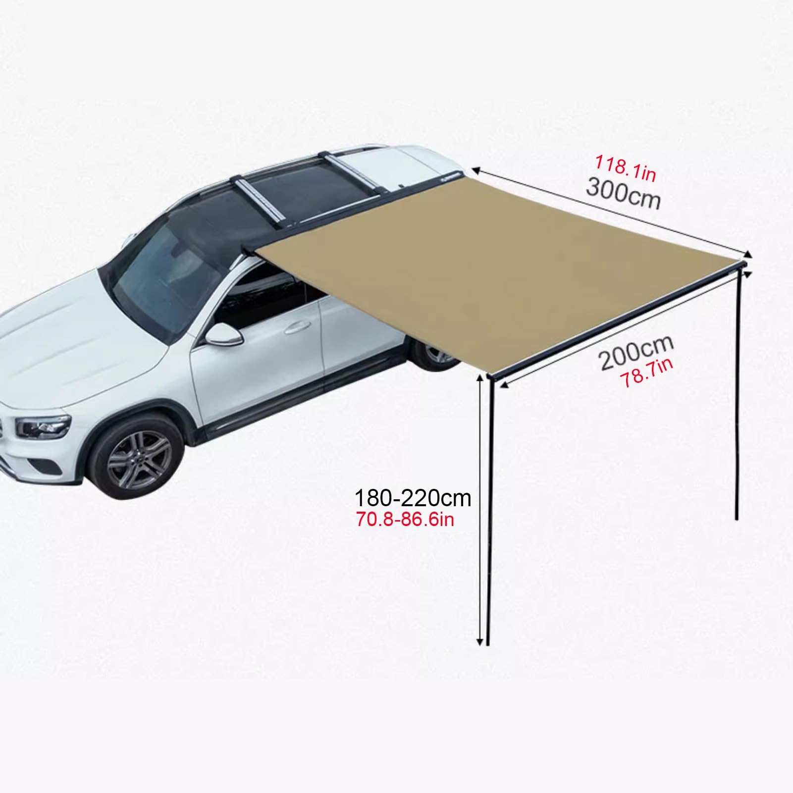 Tendalino Laterale per Auto Retrattile, Tendalino Portapacchi, Tenda da Sole Retrattile PU5000 Mm UV50+ Impermeabile, Tendalino Camper, Tendalino Van, per Camion SUV Furgoni