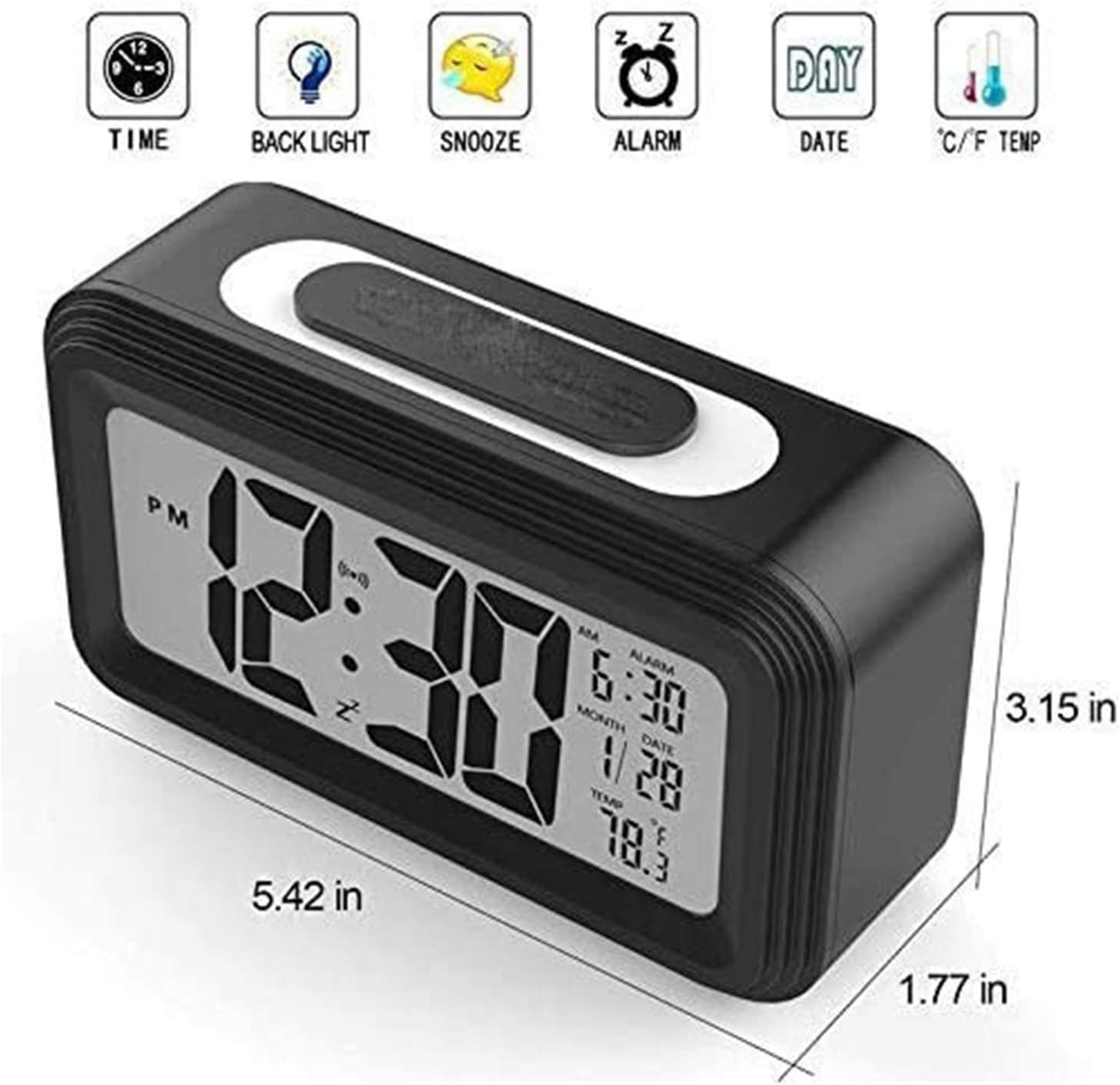 budzik, Inteligentny zegar cyfrowy LED, 12/24h, zasilany bateryjnie