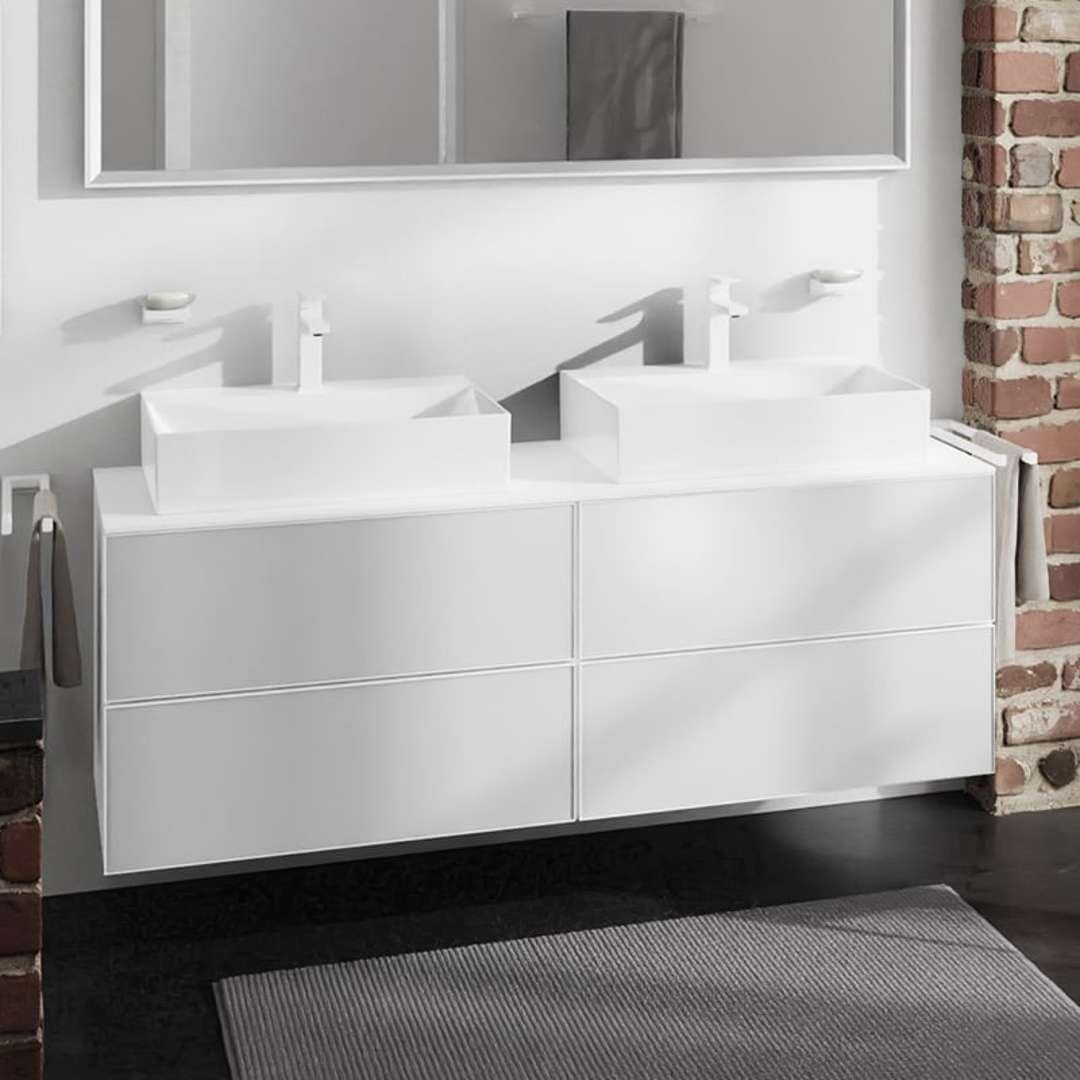 Hansgrohe Xevolos E Mueble bajo Lavabo, 4 cajones, 2 Huecos, 1570x550x555mm, para Consola con 2 lavabos sobre encimera, 54, Color: Carcasa Blanca Mate, Frontal Blanco Metalizado