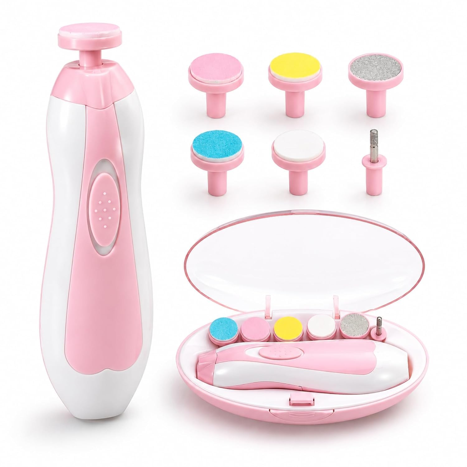 Baby Nail File Electric, Gentle Baby Nail Trimmer Electric, Baby Nail Clipper with Night Light, 6 Grinding Head Replacement Pads Pink-image-28