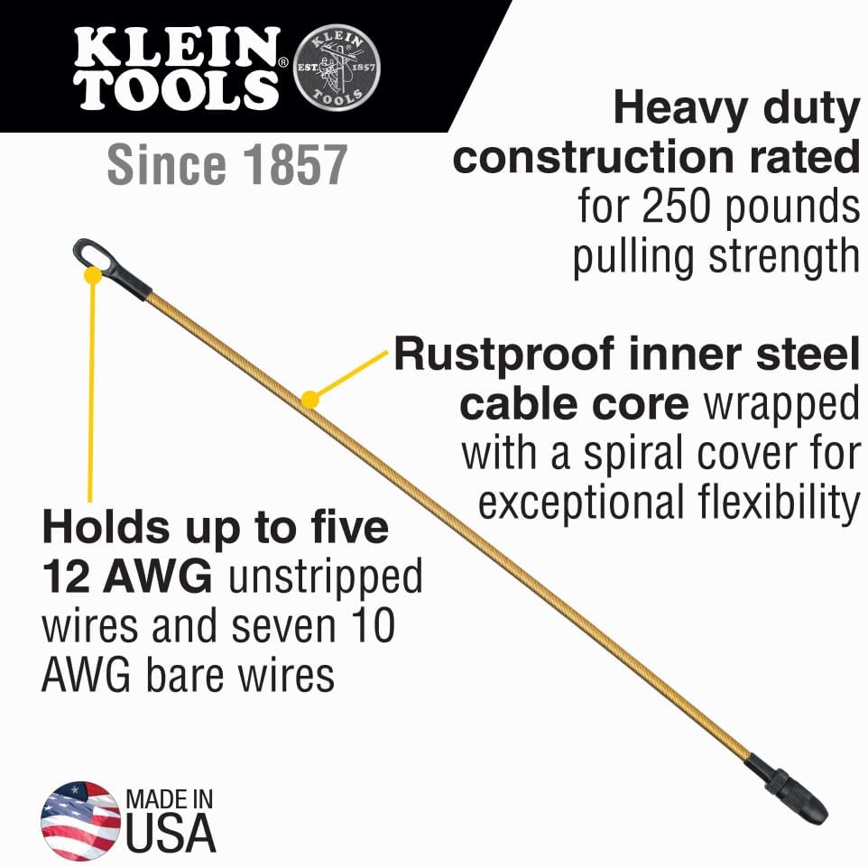 KLEIN TOOLS 50350 13-Inch Flexible Fish Tape Leader, Made in USA, for 1/8-Inch Wide Steel Fish Tapes
