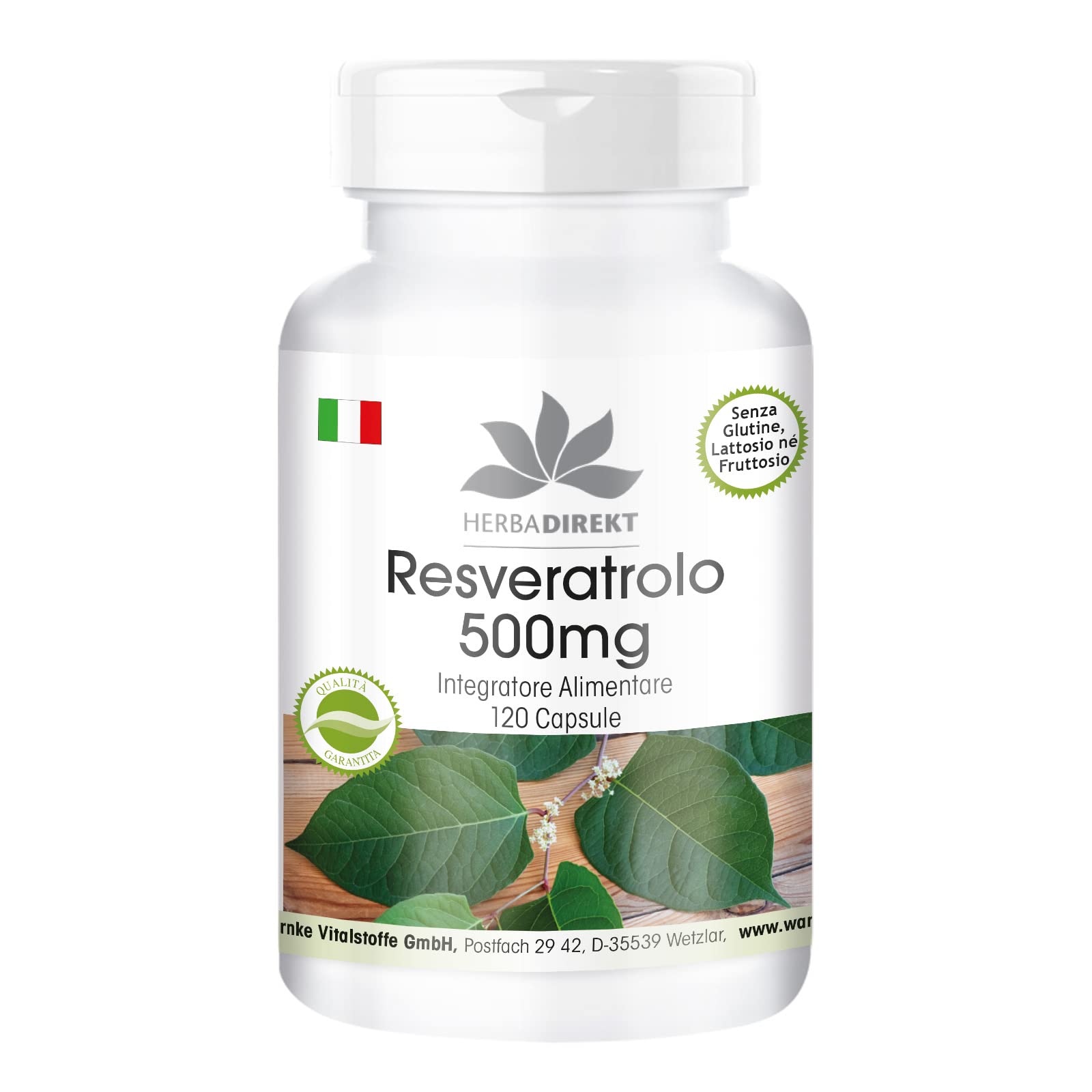 Resveratrolo 500mg - altamente dosato - vegan - 120 capsule - | HERBADIREKT by Warnke Vitalstoffe - Qualità da farmacia tedesca