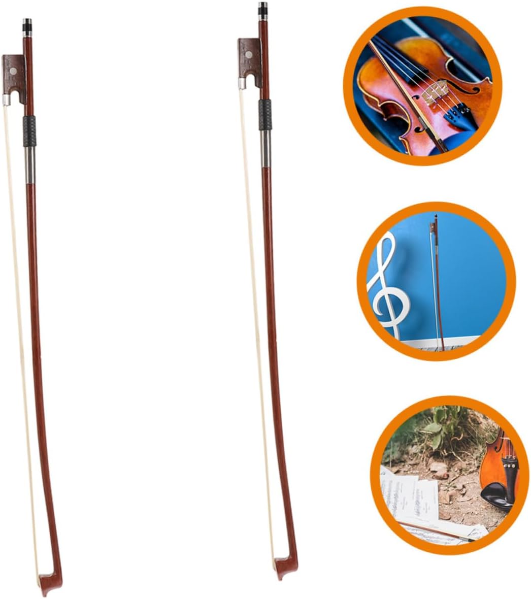 BESPORTBLE 2Pcs Violin Bow Replacement for Students Handmade Instrument Bow with Natural Horsehair for Practice and Training Balanced Design for Tone and Comfort