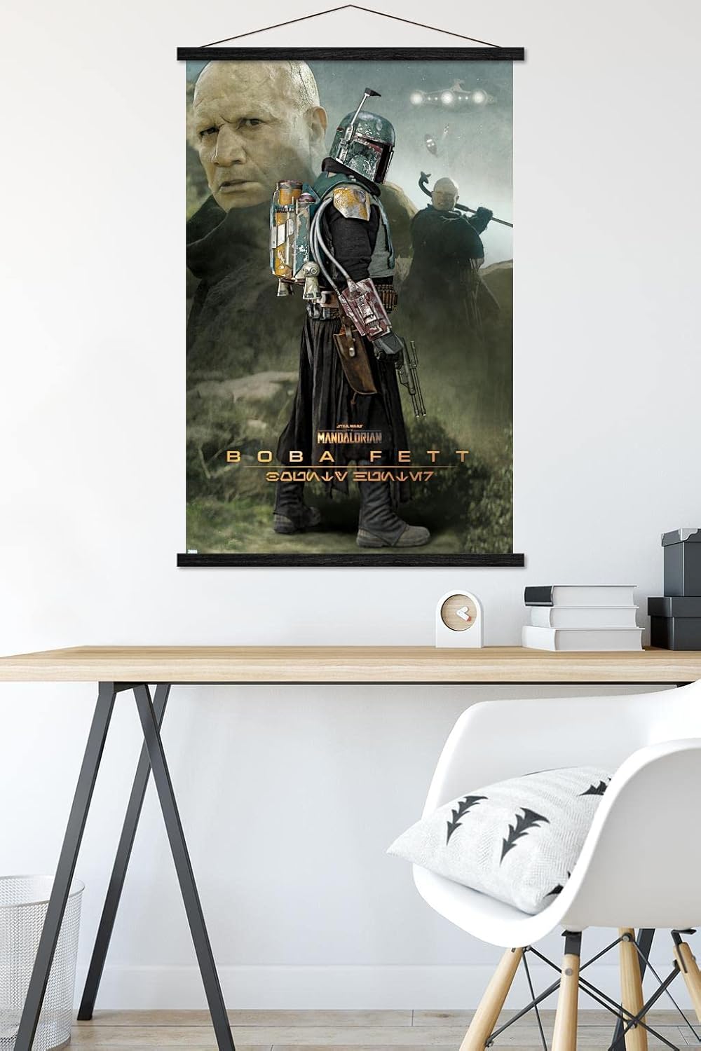 Trends International Star Wars: The Mandalorian Season 2-Boba Fett Wall Poster with Magnetic Frame, 22.375" x 34", Print and Black Hanger Bundle