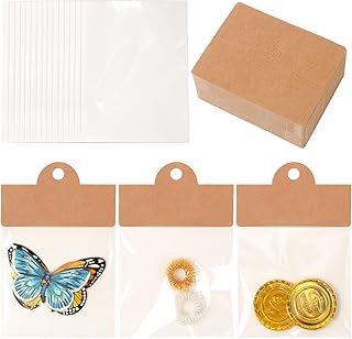 100Pcs Jewelry Display Packaging Card Head with with 100 Pcs Clear Bags for Small Business for Jewelry Bracelets Key Chains Earring Holder Display for Selling Jewelry Packaging Supplies