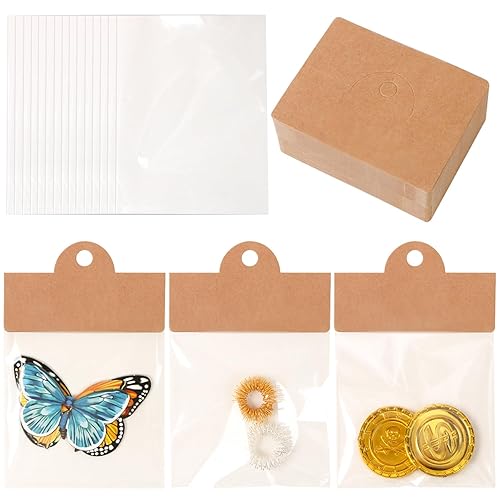 BROVITI 100Pcs Jewelry Display Packaging Card Head with with 100 Pcs Clear Bags for Small Business for Jewelry Bracelets Key Chains Earring Holder Display for Selling Jewelry Packaging Supplies
