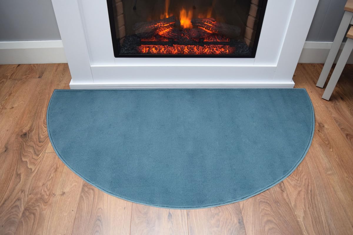 SrS Rugs Fireside Rug for Living Room Half Moon Hearthplace Mat Soft Pile (Plain Blue) — image 1