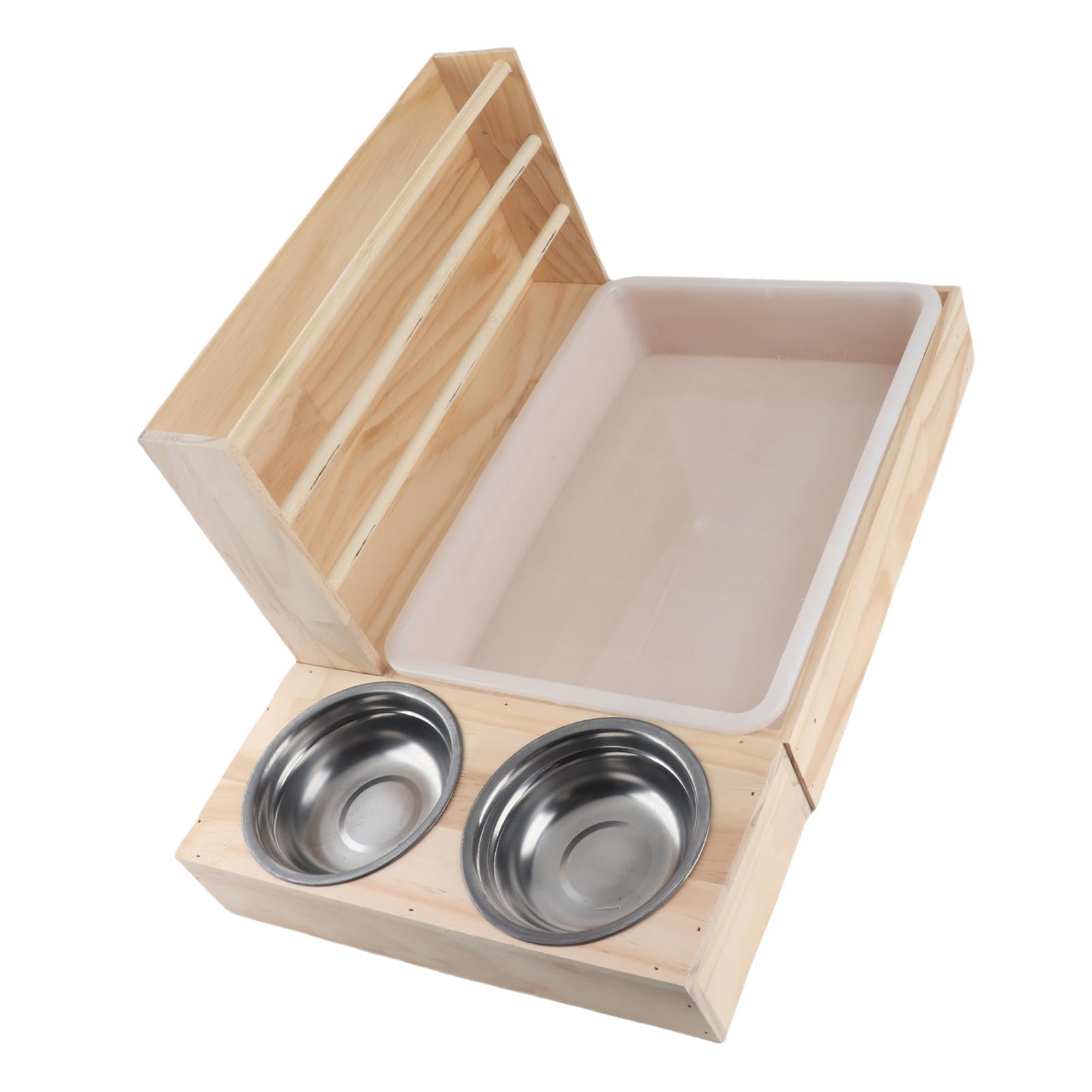 Rengue Mangiatoia per Fieno in Legno 3 in 1, Porta Fieno per Conigli di Grande capacità con Lettiera e 2 Ciotole, Struttura Antiribaltamento per Porcellino D'India, Cincillà, Coni