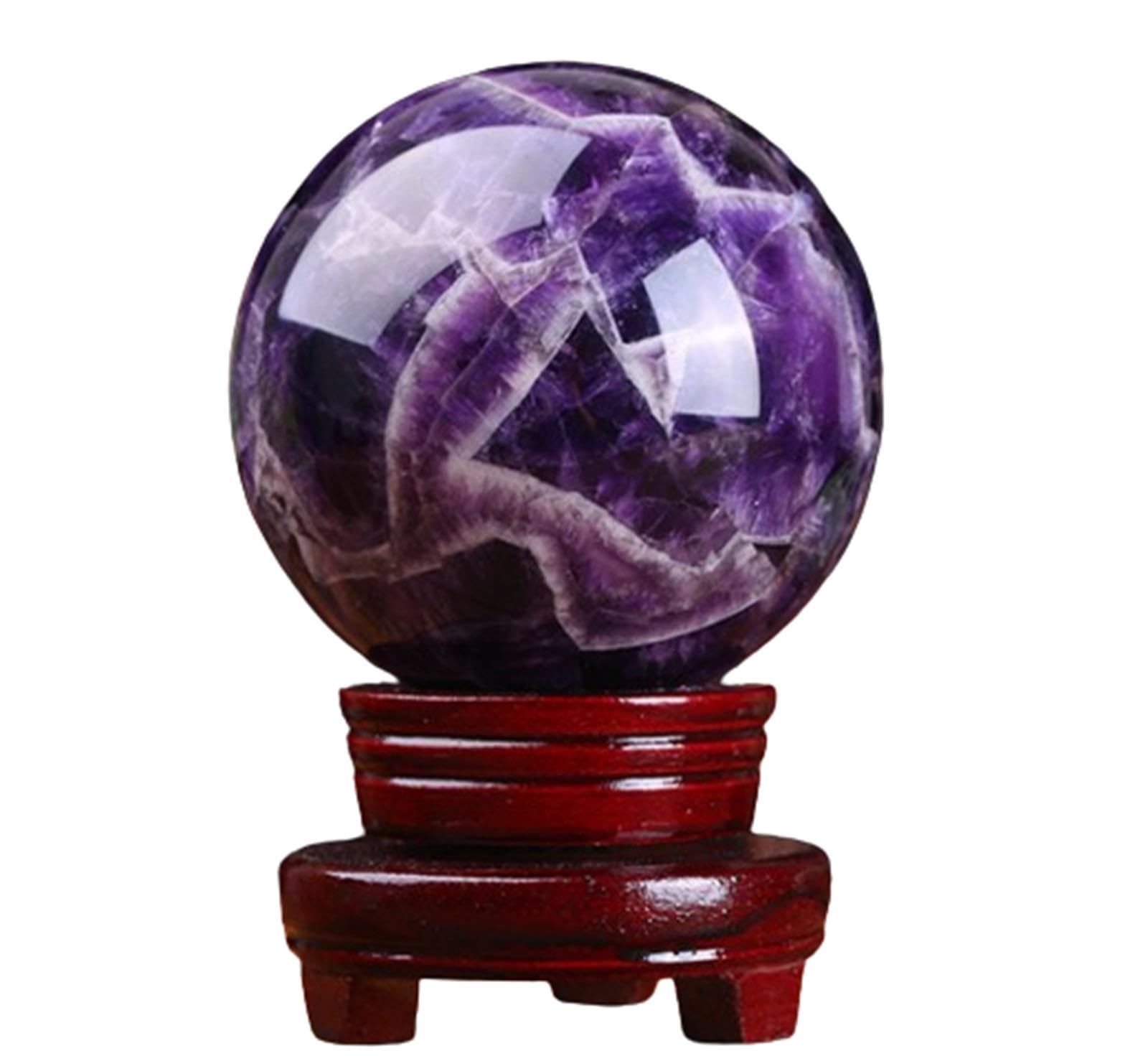 KCDFDVJFBM Amethyst Ball Quartz Crystal Sphere Stone Purple Polished with Wooden Stand Home Desk Decor Decorative,12cm/4.7in