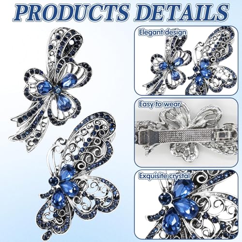 2 piezas de pinzas para cabello azul navy con cristales de imitación premium, accesorio de joyería para mujeres con cabello fino y grueso, agarre seguro para peinados variados miniatura 3