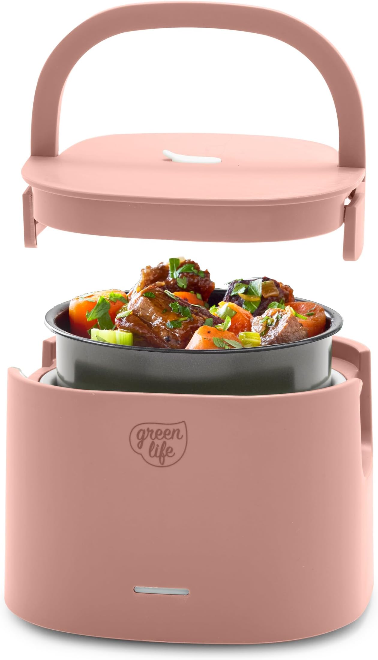 GreenLife 20oz Electric Lunch Box Food & Soup Warmer, PFAS & PFOA-Free Ceramic Nonstick Interior, Portable for Travel & Office, Spill-Proof Lid, Removable Bowl, Dishwasher Safe, Dusty Pink
