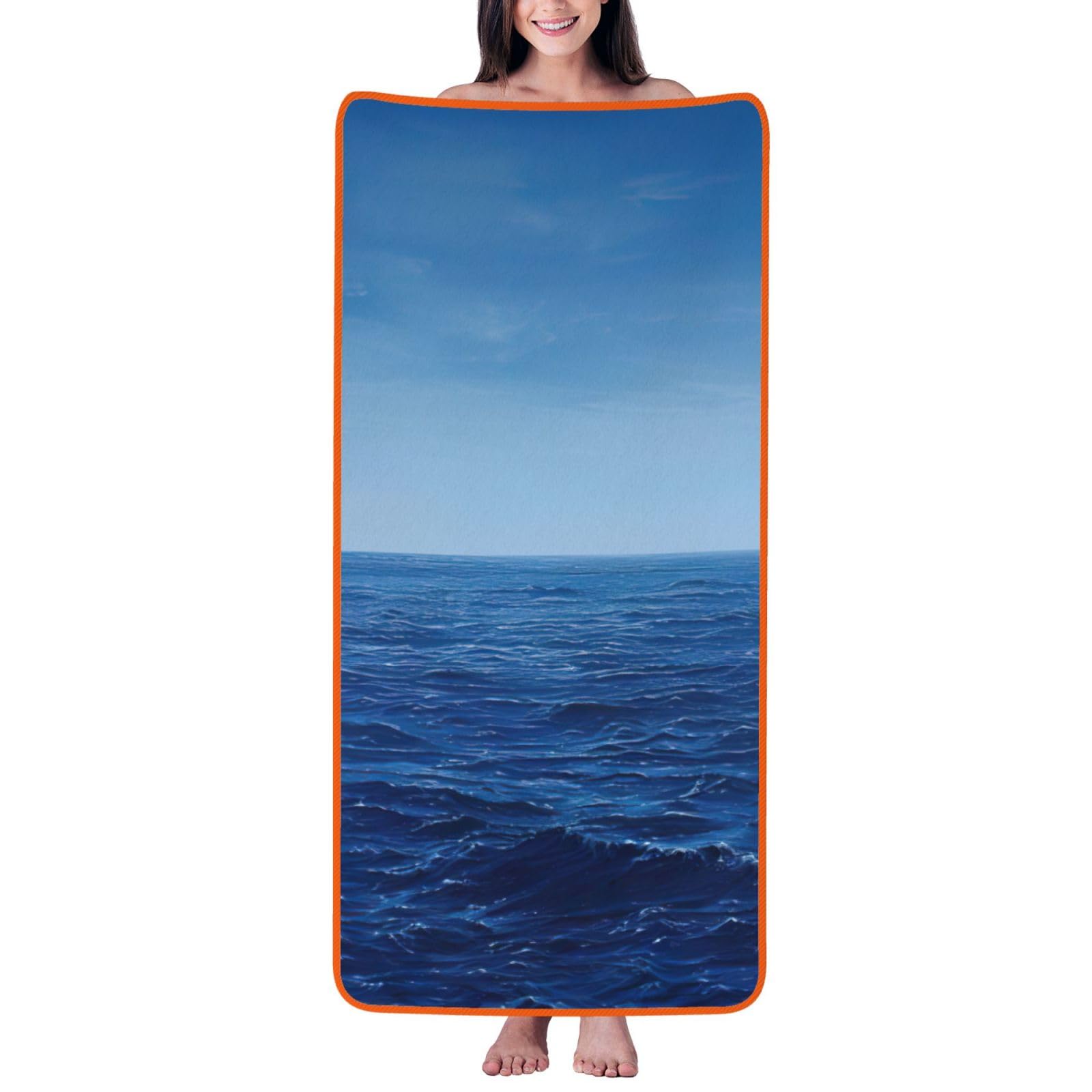 Tamiger Blue Ocean Sea Print Unisex Coral Velvet Bath Towel For Home Bathroom Hotel Spa Beach Travel Daily Use