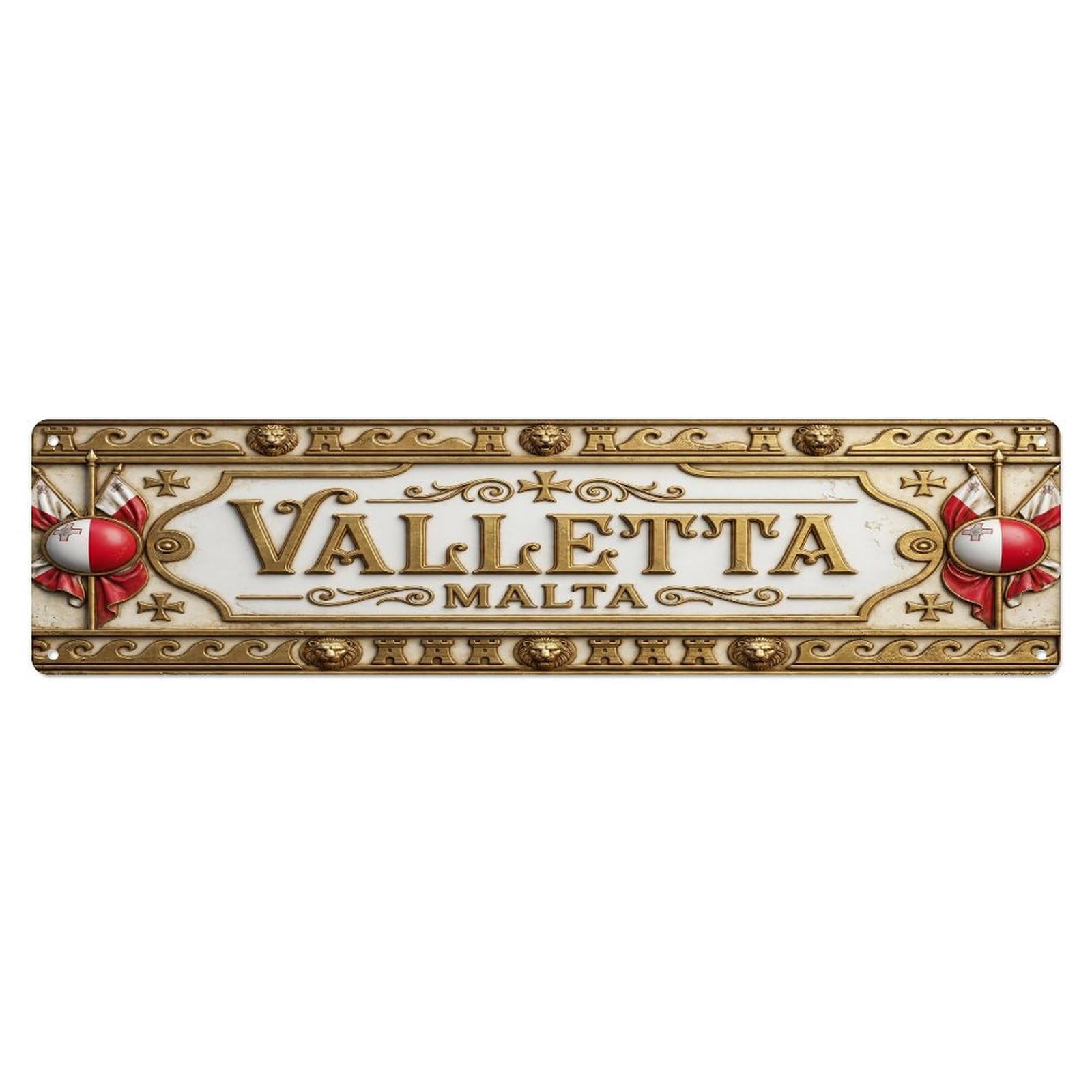Vintage Valletta Malta Flag Pattern Metal Tin Sign