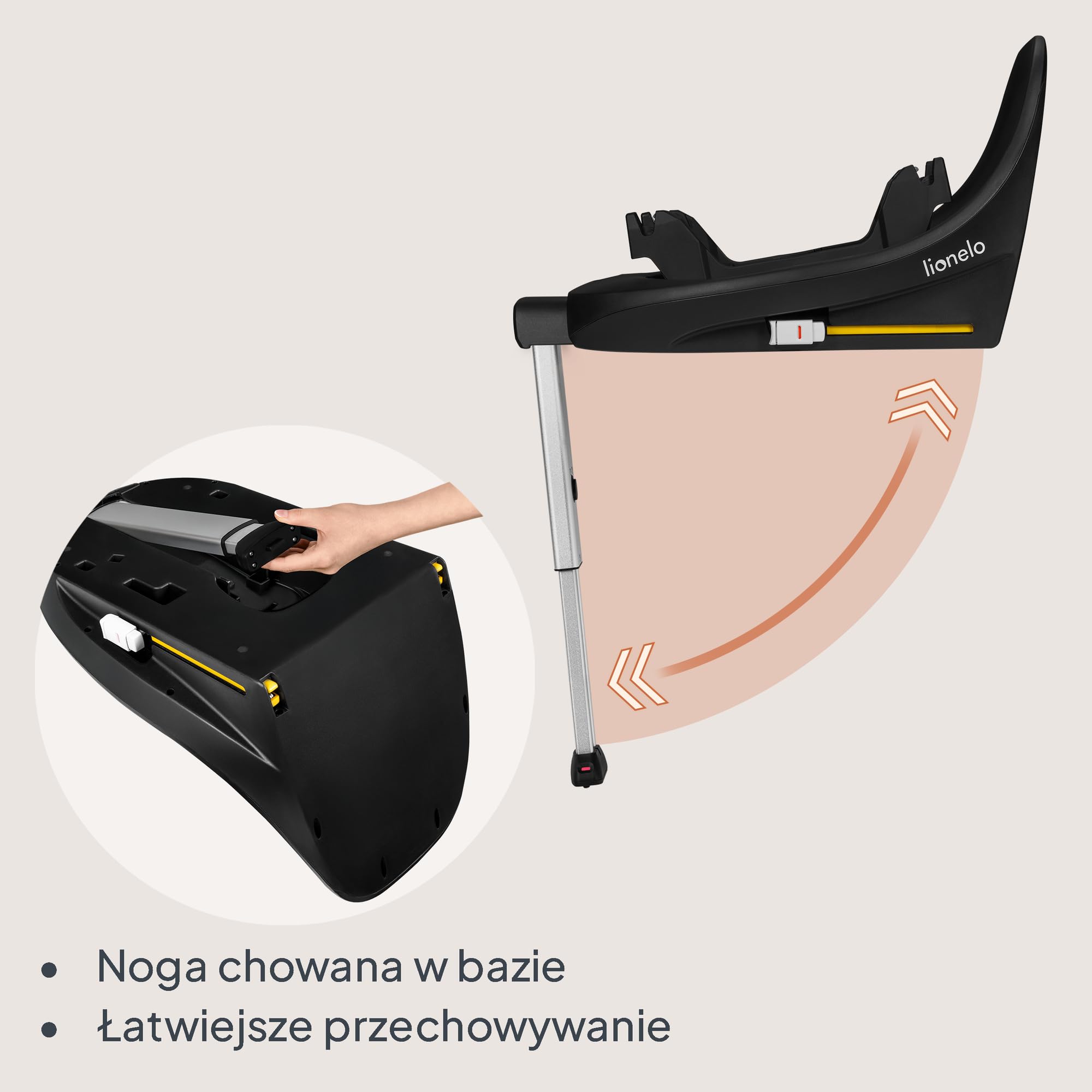 LIONELO MOXIE i-Size Base Baza do Fotelika Samochodowego Moxie i-Size, Montaż ISOFIX i Nogi Stabilizacyjnej, Montaż Zatrzaskowy, Wskaźnik Prawidłowej Instalacji