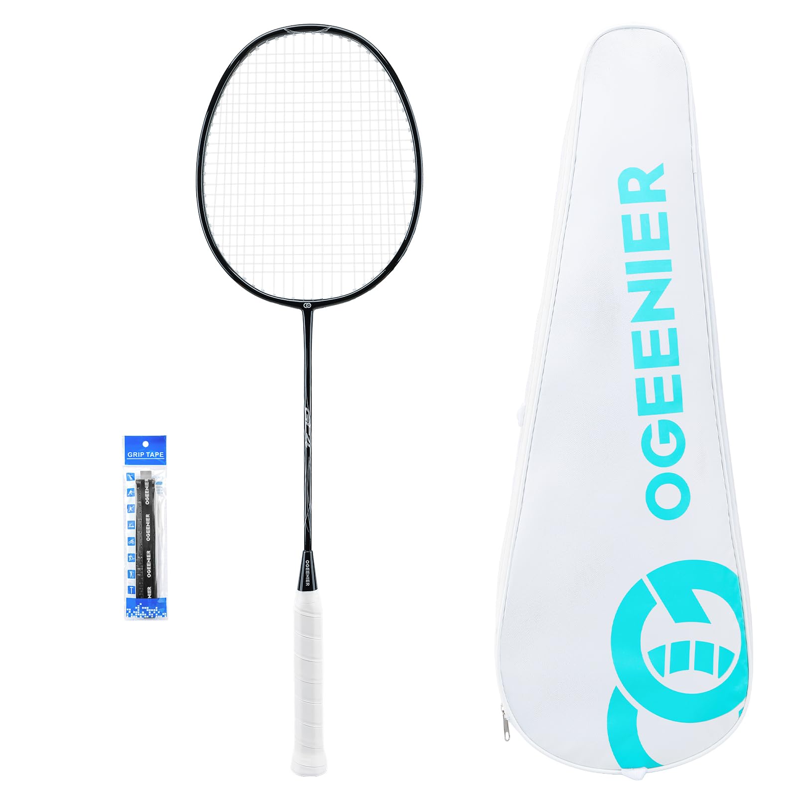 OGEENIER Raqueta de bádminton, raqueta de bádminton, raqueta de bádminton, raqueta de bádminton y bandas de agarre antideslizantes con bolsa